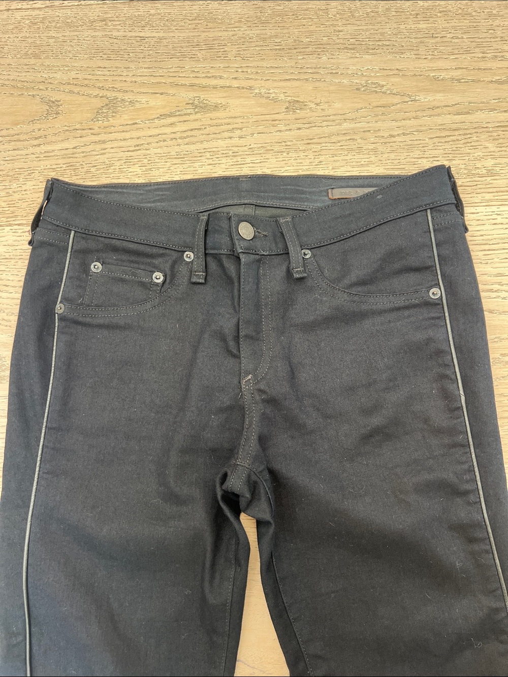 Rag & Bone Midnight Indigo Blue Skinny Jeans Size 29 with Black Leather Piping - Picture 4 of 7